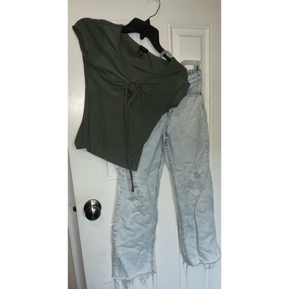 Art Class Green and Blue Cropped Jumpsuit